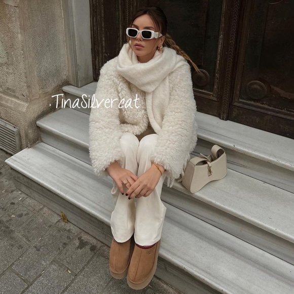 BLOGGER'S FAVE! Zara Faux Fur Coat Ecru NWT - Picture 8 of 16